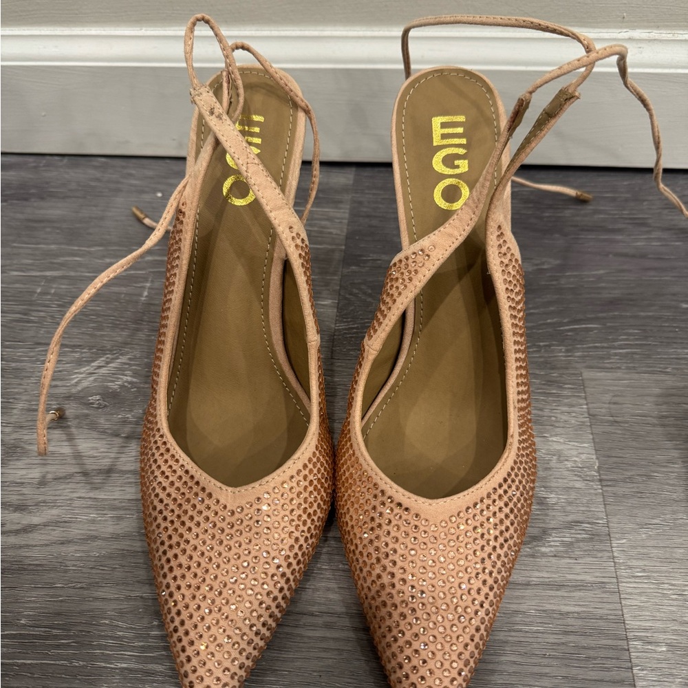 EGO Women's Nude Studded Lace-Up Heels